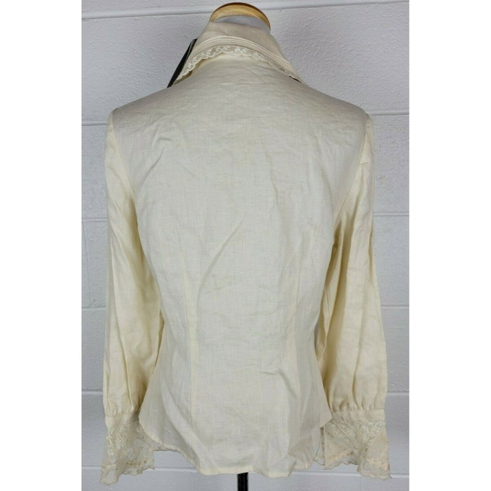 NWT Austin Reed Cream Linen Embroidered Lace Blouse Shirt Cottagecore sz 12 - Picture 6 of 11